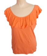 CHAPS PETITE New Tank Top Low Scoop Big Ruffles Orange Boho Size P/L - $13.57 CAD