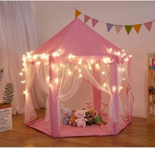 Portable Folding Princess Castle Tent Kids Children Play Tent(Warm Star Lights) - £28.77 GBP