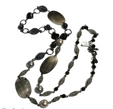 Long signed lia Sophia pretty black Gray mother-of -pearl Long Necklace 40” - $30.00