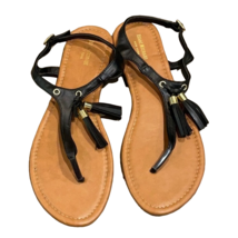 Isaac Mizrahi New York Black T-Strap Flat Sandals Womens Size 10 - $14.00