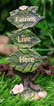 Fairy Garden Miniature Fairies Live Here Flowering Tree Leaves Sign Scul... - $14.99