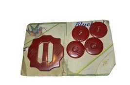 Vintage Belt Slide &amp; 4 Buttons Bluebird Red Dress On Original Card See Pics - $17.26