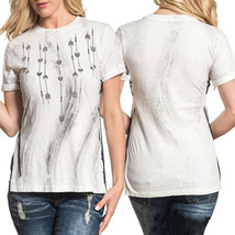 Affliction Standard Supply Arrow Grommet Slit Side Women Shirt White Mar... - $57.84