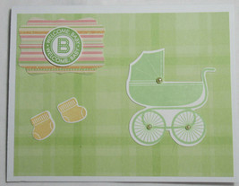Stampin Up! Handmade card Welcome Baby Buggy Green Socks w/envelope Dimensional - £4.87 GBP