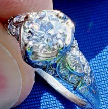 Earth mined Diamond European Deco Engagement Ring Antique Platinum Solitaire - £10,100.94 GBP