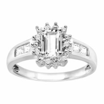 1.10CT LC Moissanite Cluster Engagement Ring 14k White Gold-Plated Silver - £61.66 GBP