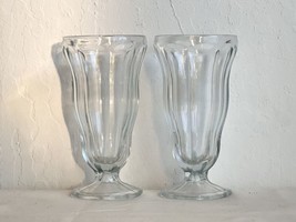 Vintage Clear Heavy Glass Footed Milkshake Sundae Parfait Glass Set of 2 - $19.01