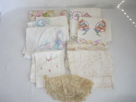 Lot of 9 Vtg Pillowcases Cover Crocheted Lace Embroidered Cutwork German Bless - £49.05 GBP