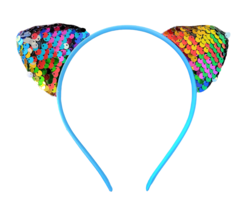 Women&#39;s Sequined Cat Ears Headband - New - Multicolored Ears Blue Band - $12.99