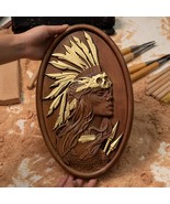 Round Native American Woman Wood Carving 14&quot; - $1,123.01 MXN+
