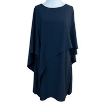 Halston Heritage Dress 6 Navy Blue Flowy Asymmetric Draped Crepe Layered New NWT - £63.93 GBP