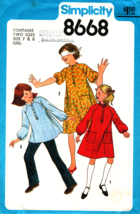 Girl&#39;s DRESS or TOP Vintage 1978 Simplicity Pattern 8668 Sizes 7 &amp; 8 UNCUT - $11.88