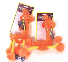 2 Ct Multipet Ruff Enuff Glitter Gang Squeaky Rubber &amp; Rope Dog Toy - £25.17 GBP