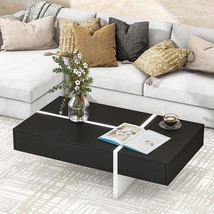 Merax Contemporary Rectangle Coffee Table, Modern High Gloss, Black And White - £336.98 GBP
