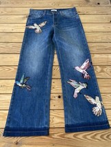 Red Valentino Women’s Bird Patch Wide leg Jeans size 27 Blue M9 - £117.48 GBP
