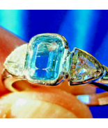 Earth mined Aquamarine Diamond Engagement Ring Deco Style 18k Gold Solit... - £1,935.33 GBP