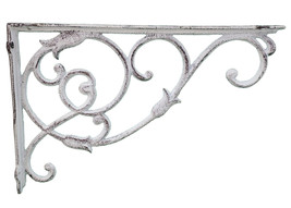 Wall Shelf Bracket Distressed White Cast Iron Brace Ornate Vine 13.5&quot; Deep - $20.31