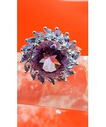 Natural Amethyst 10mm, Tanzanite &amp; Cz 925 Sterling Silver Ring Sz 8.25 - $66.13