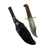 Vintage bowie knife leather sheath Pakistan wood brass handle steel blad... - £50.61 GBP