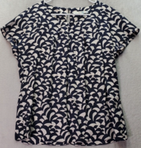 Boden Blouse Womens Size 10 White Navy Geo Print Pleated Short Sleeve Ro... - $23.09