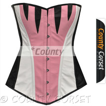 Overbust Steel Bone Sexy Bustier Long Torso Pink White Black Real Leathe... - £66.11 GBP