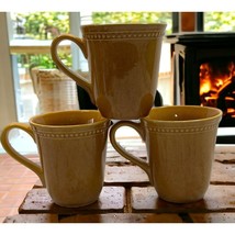 Pier 1 Imports Spice Route Ginger Coffee Mugs Lot of 3 Cup Stoneware Beaded Edge - £26.26 GBP