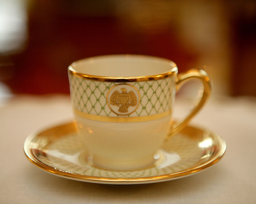 Teacup and saucer featuring George W. Bush State China pattern Photo Print - £6.92 GBP - £11.55 GBP