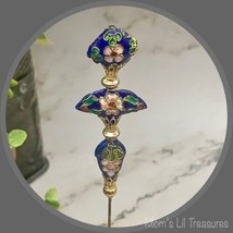 Blue Cloisonné Flower Floral Design Gold Filigree • 8” • Hatpin - Stick Pin - £10.79 GBP