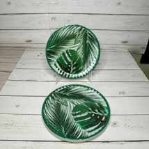 Green Palm Leaf Melamine Salad Lunch Plates Set Of 4 Tropical Beach Cottage - $15.24