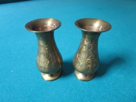 Brass Pair of VASES Made in India 5&quot; Etched - $62.71