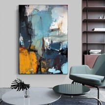 Blue Orange Abstract Wall Art Modern Abstract Painting Blue Gray and White Pictu - £31.13 GBP