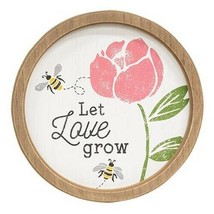 Wood Round Let Love Grow Circle Frame Wall Decor Spring Decor 11.5&quot;  - £14.23 GBP