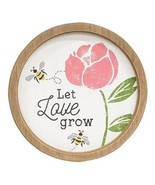 Wood Round Let Love Grow Circle Frame Wall Decor Spring Decor 11.5&quot;  - £14.16 GBP