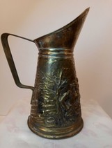 Vintage brass miniture pitcher Made in England- drinking men embossed 8&quot;... - $14.85