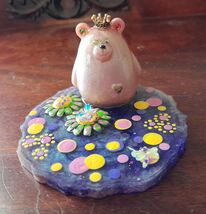 Adorable BEAR Statue Tray Unique Collections Table Knick Knacks Keys Bed... - $10.45