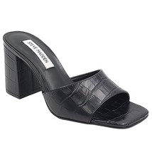 Steve Madden Women Block Heel Slide Sandals Alaya Size US 5M Black Croco - £25.58 GBP