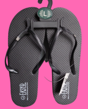 New Black Textured Flip Flops Sandals Shoes Womens Size L Large 8 - 9 Beach Pool - £7.90 GBP