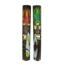 Fire and Earth Hand Crafted Wooden Surfer Tiki Wall Masks 39 Inch Set of 2 - £63.30 GBP