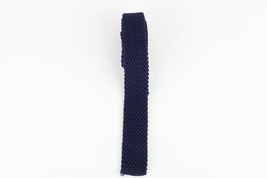 Vintage 50s 60s Streetwear Jacquard Crochet Knit Rayon Square Neck Tie Blue USA - £38.89 GBP