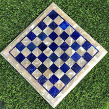 15&quot; Marble Chess Board Set Real Mop With Lapis Lazuli Mosaic Inlay Handmade Gift - £386.18 GBP