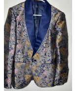 Insomnia Metallic Floral Blue Multi One Button Jacket Blazer Size XS - £32.73 GBP