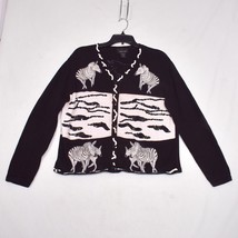 Morgan Cole Women&#39;s Zebra Sequin Animal Sweater Black &amp; White Size Large - £21.49 GBP