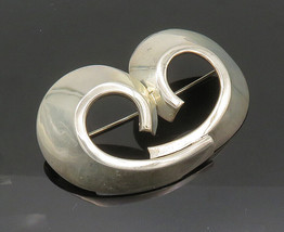 ZINA 925 Sterling Silver - Vintage Shiny Swirl Design Brooch Pin - BP8197 - £95.36 GBP