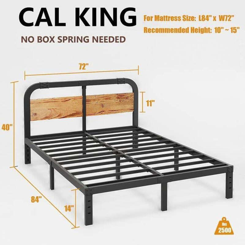 California King Heavy Duty Black Metal Bed Frame With Wood Headboard Item image 3