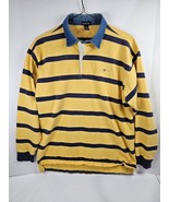 Mens Large Gant USA Rugby Long Sleeve Polo Shirt Yellow Striped Vtg Deni... - $23.36