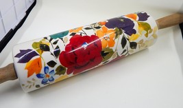 Pioneer Woman Timeless Floral Ceramic Rolling Pin Acacia Wooden Handles - £47.94 GBP