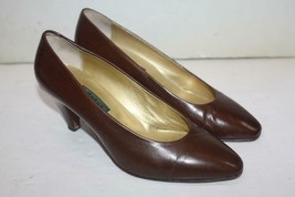 Vintage GUCCI Brown Calfskin Leather Gold GG Logo Pump Heels Size 36.5 / 6.5 US - £187.14 GBP