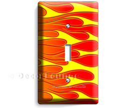 hot rod red orange flames speed drag racing car single light switch cover wall p - $18.99