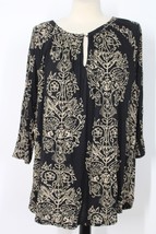 Lucky Brand 1X Black Brown Paisley Floral Keyhole Neck Viscose Tunic Top - £19.40 GBP