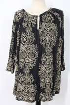 Lucky Brand 1X Black Brown Paisley Floral Keyhole Neck Viscose Tunic Top - £18.46 GBP